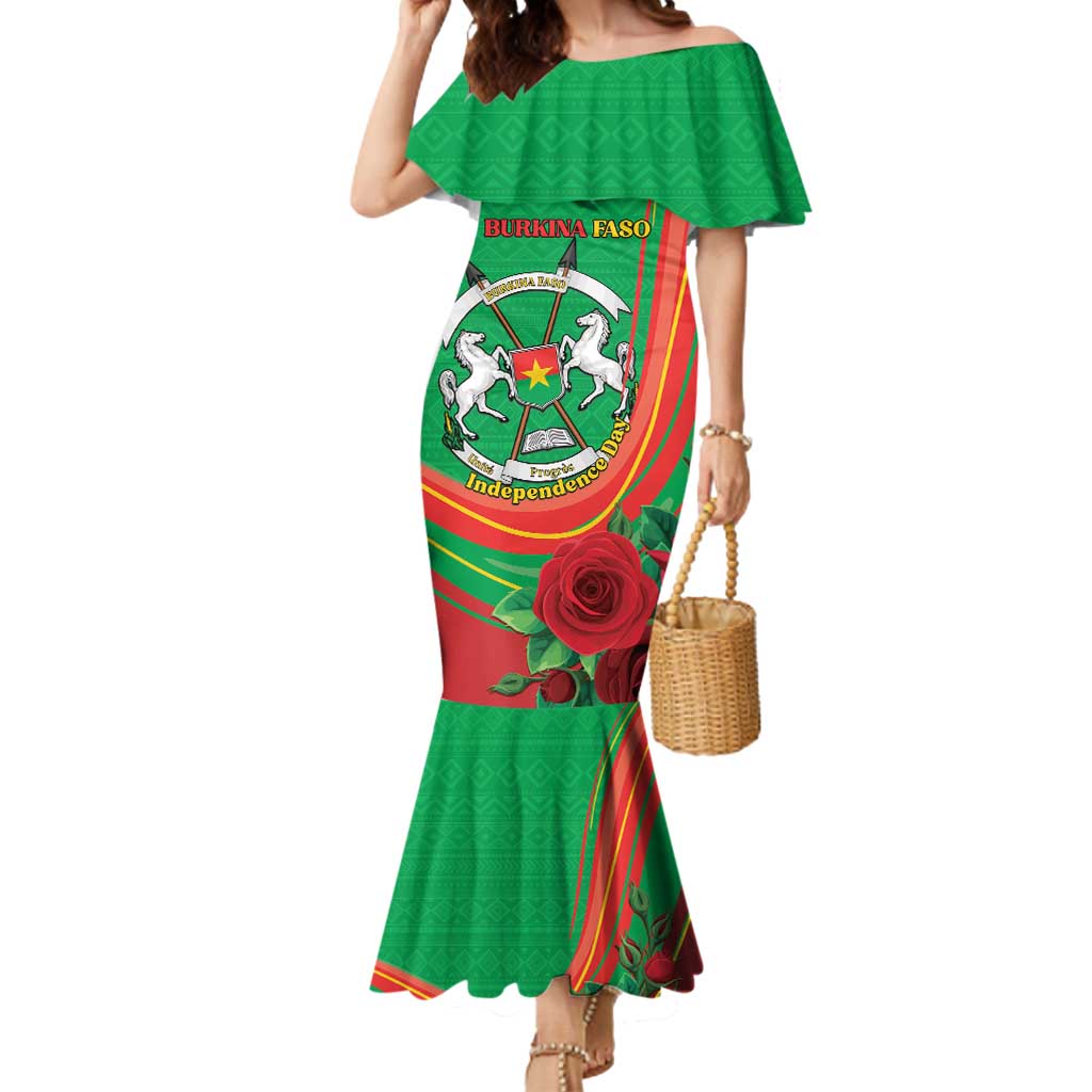 Personalised Burkina Faso Independence Day Mermaid Dress Coat Of Arms With Rose
