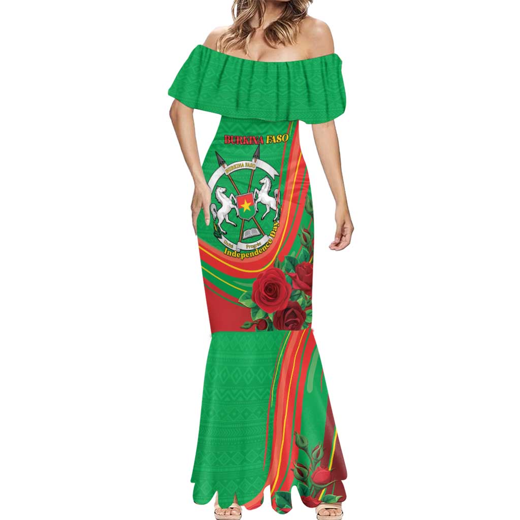 Personalised Burkina Faso Independence Day Mermaid Dress Coat Of Arms With Rose