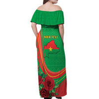 Personalised Burkina Faso Independence Day Off Shoulder Maxi Dress Coat Of Arms With Rose