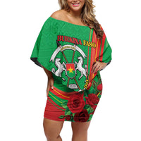 Personalised Burkina Faso Independence Day Off Shoulder Short Dress Coat Of Arms With Rose