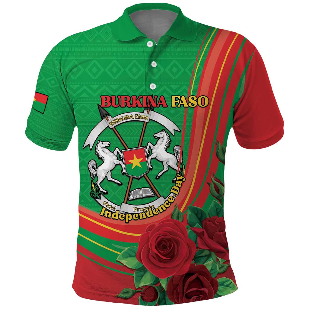 Personalised Burkina Faso Independence Day Polo Shirt Coat Of Arms With Rose
