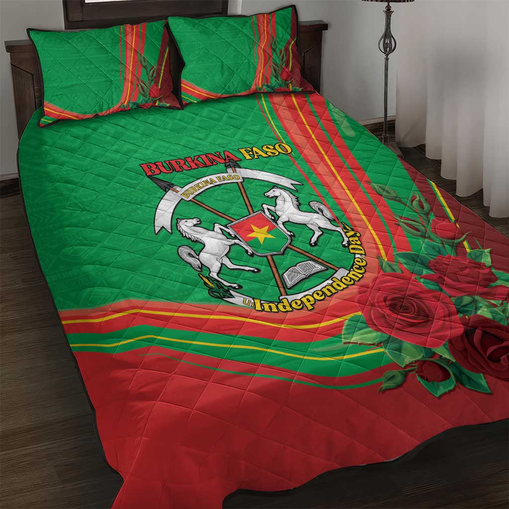 Burkina Faso Independence Day Quilt Bed Set Coat Of Arms With Rose