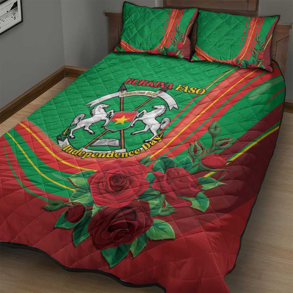 Burkina Faso Independence Day Quilt Bed Set Coat Of Arms With Rose