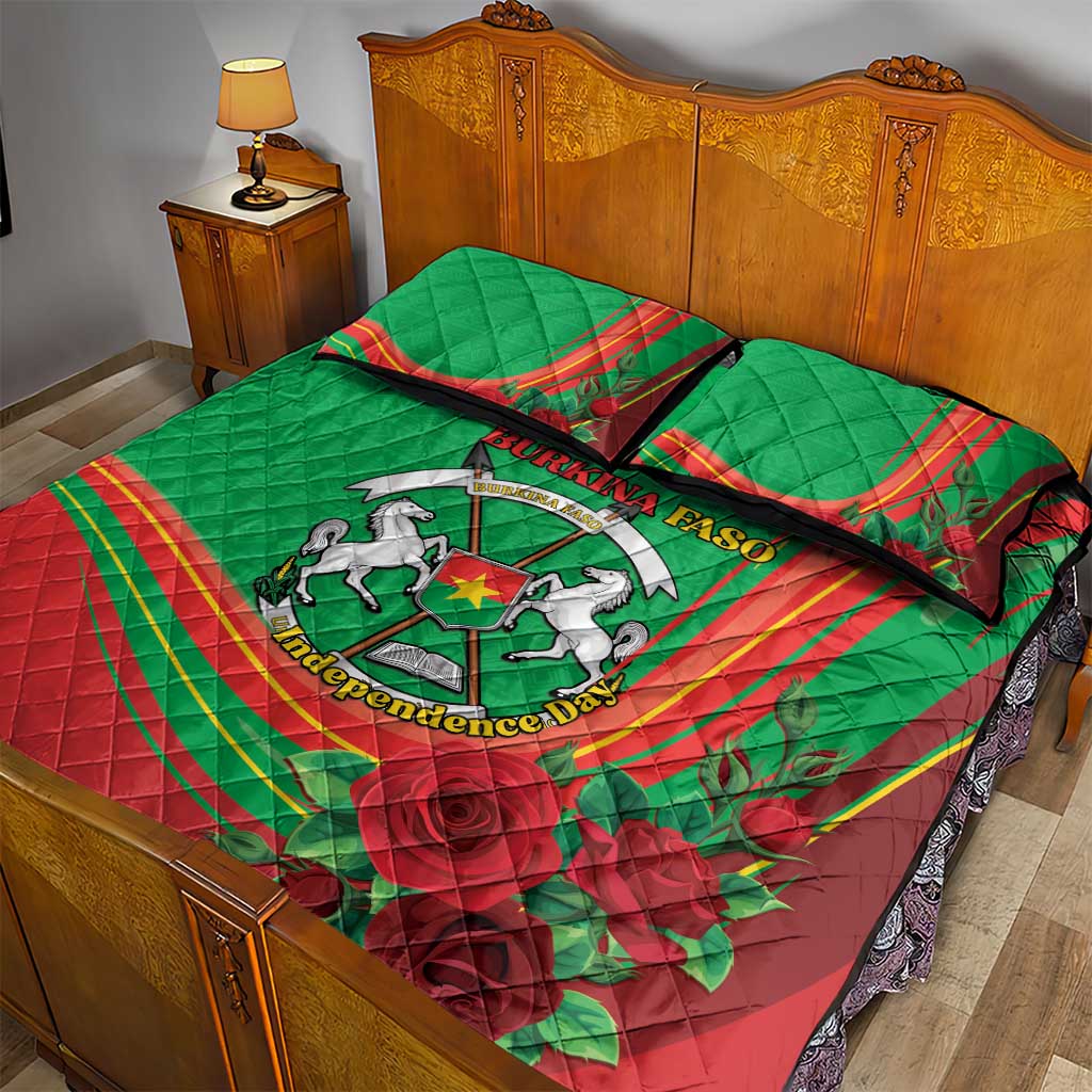 Burkina Faso Independence Day Quilt Bed Set Coat Of Arms With Rose