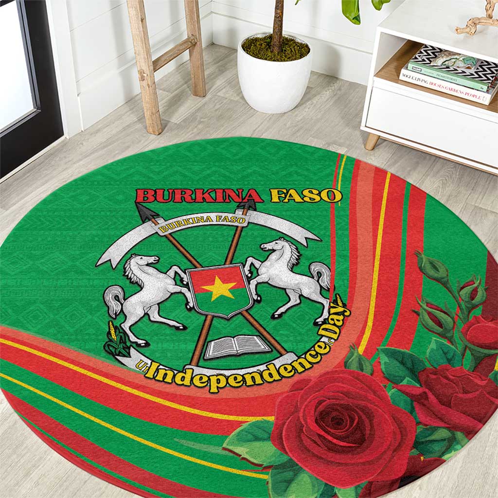 Burkina Faso Independence Day Round Carpet Coat Of Arms With Rose