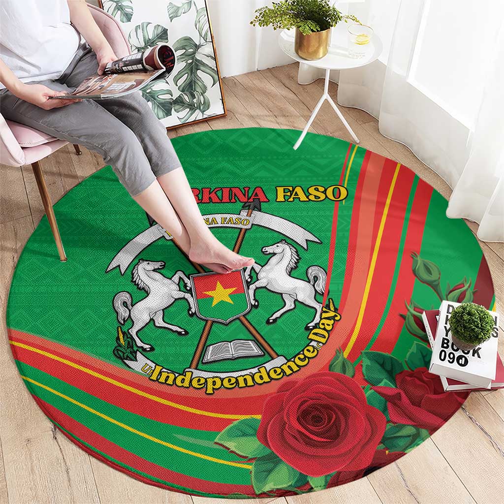 Burkina Faso Independence Day Round Carpet Coat Of Arms With Rose