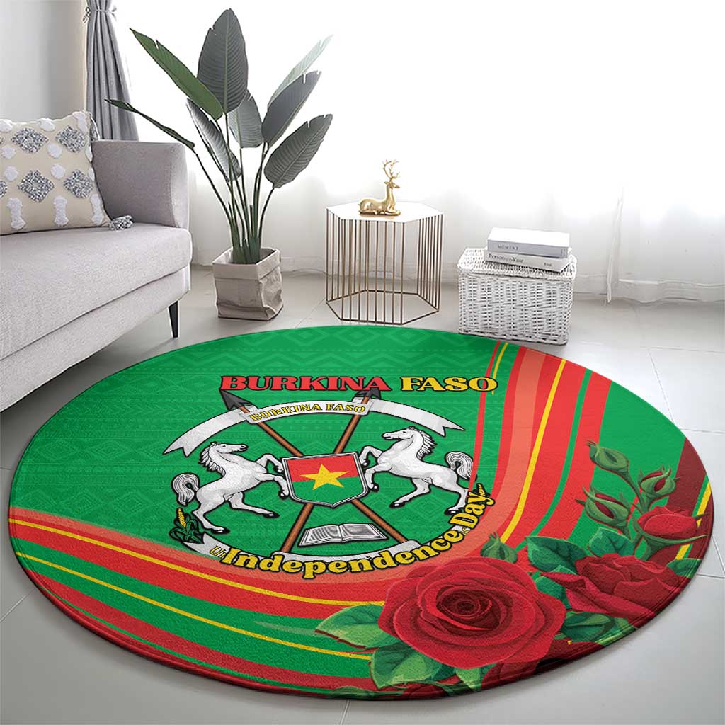 Burkina Faso Independence Day Round Carpet Coat Of Arms With Rose