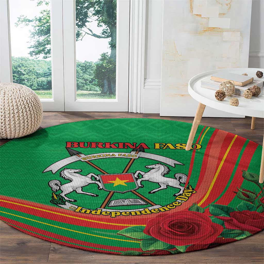 Burkina Faso Independence Day Round Carpet Coat Of Arms With Rose