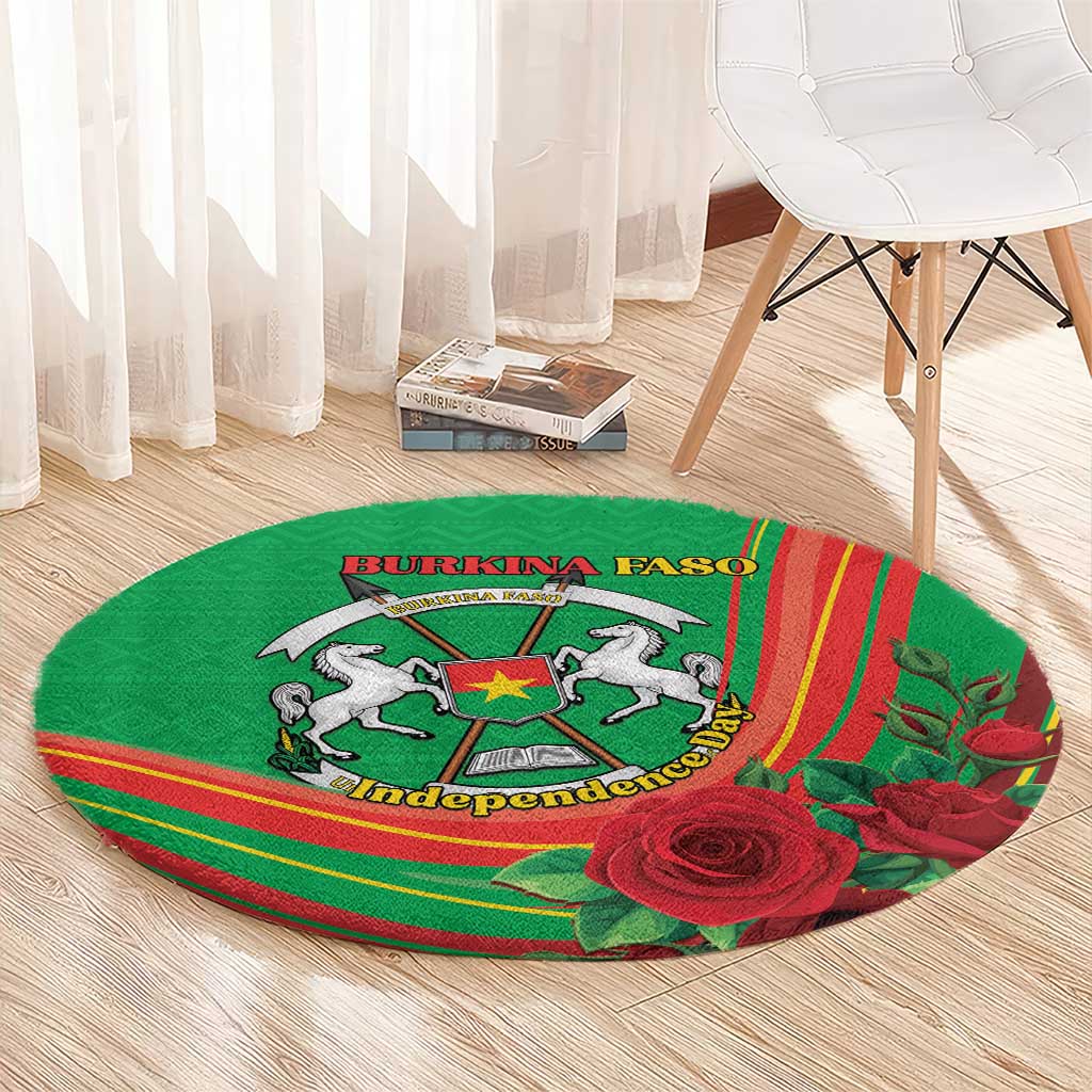Burkina Faso Independence Day Round Carpet Coat Of Arms With Rose