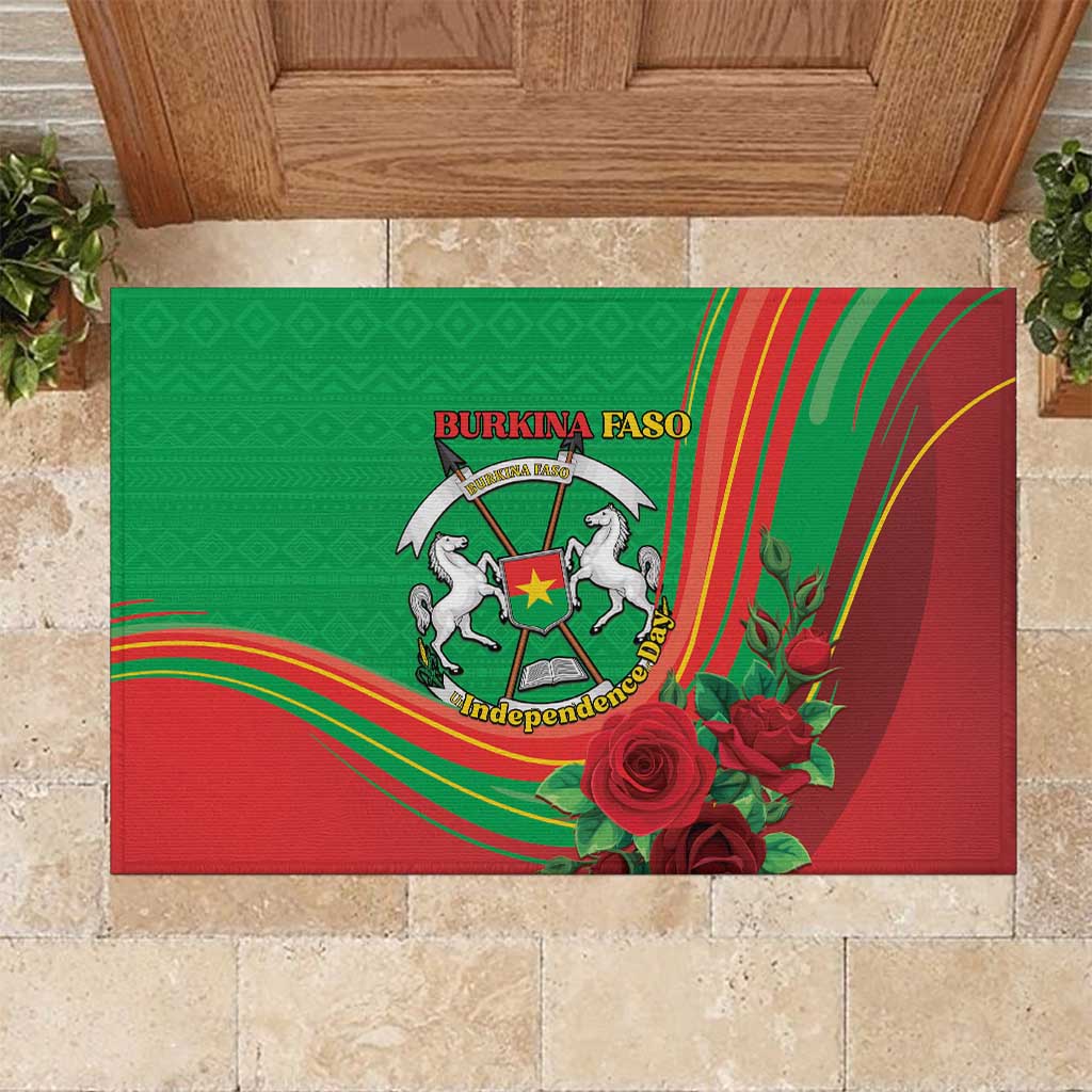 Burkina Faso Independence Day Rubber Doormat Coat Of Arms With Rose