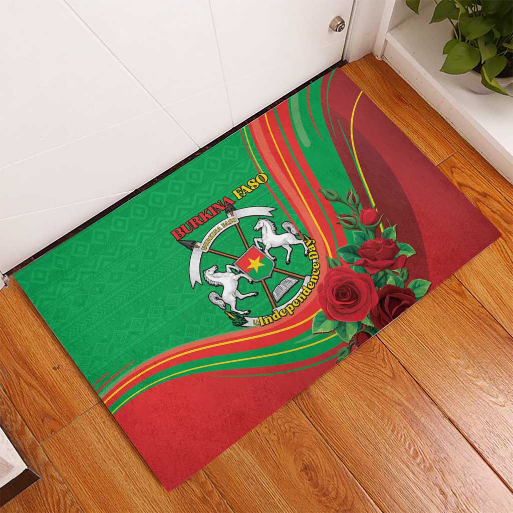 Burkina Faso Independence Day Rubber Doormat Coat Of Arms With Rose