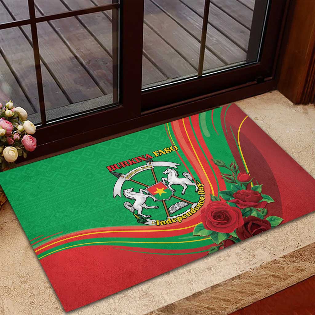 Burkina Faso Independence Day Rubber Doormat Coat Of Arms With Rose