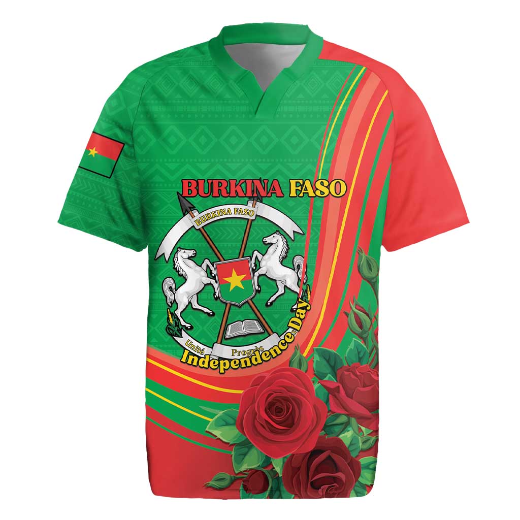 Personalised Burkina Faso Independence Day Rugby Jersey Coat Of Arms With Rose