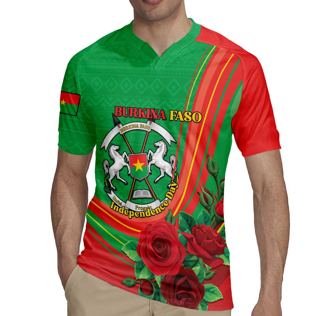 Personalised Burkina Faso Independence Day Rugby Jersey Coat Of Arms With Rose