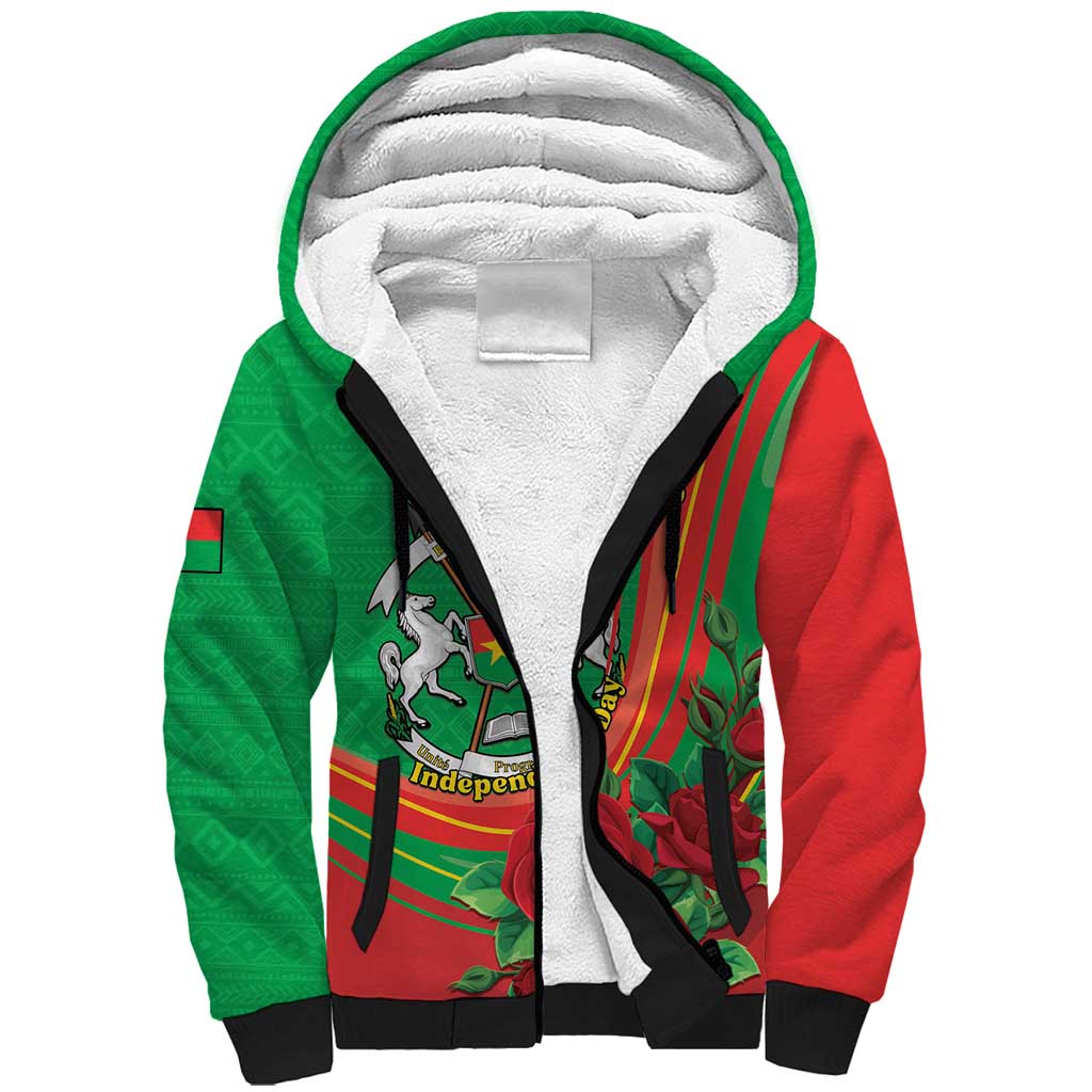 Personalised Burkina Faso Independence Day Sherpa Hoodie Coat Of Arms With Rose