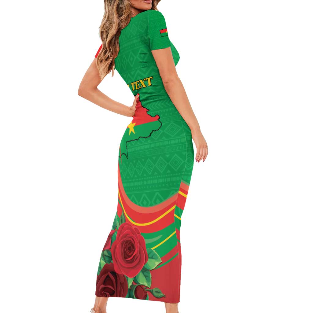 Personalised Burkina Faso Independence Day Short Sleeve Bodycon Dress Coat Of Arms With Rose