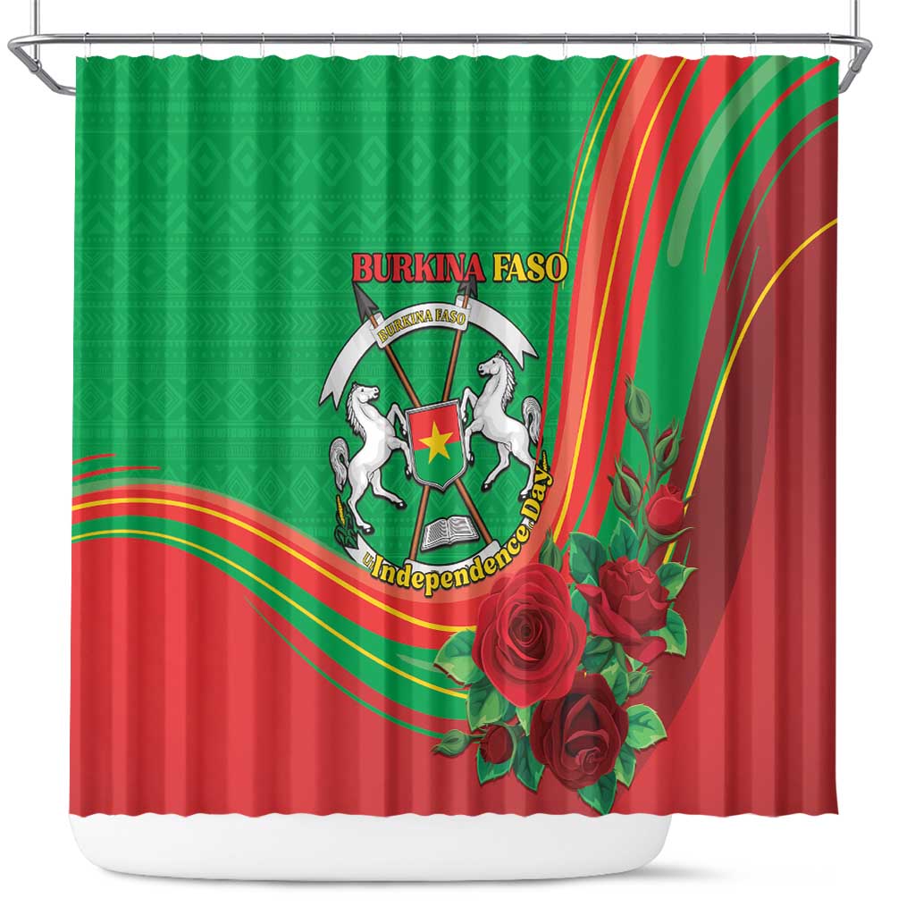 Burkina Faso Independence Day Shower Curtain Coat Of Arms With Rose