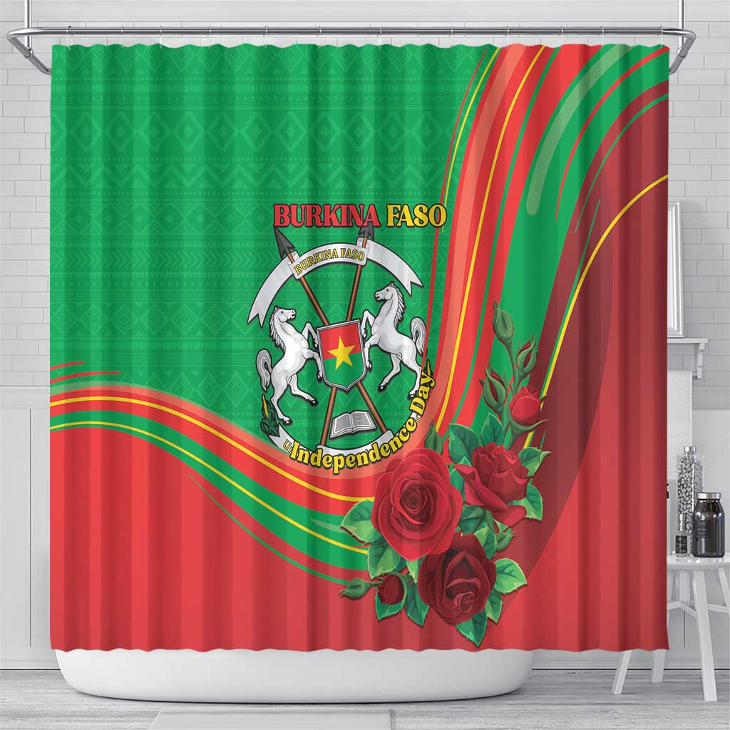 Burkina Faso Independence Day Shower Curtain Coat Of Arms With Rose