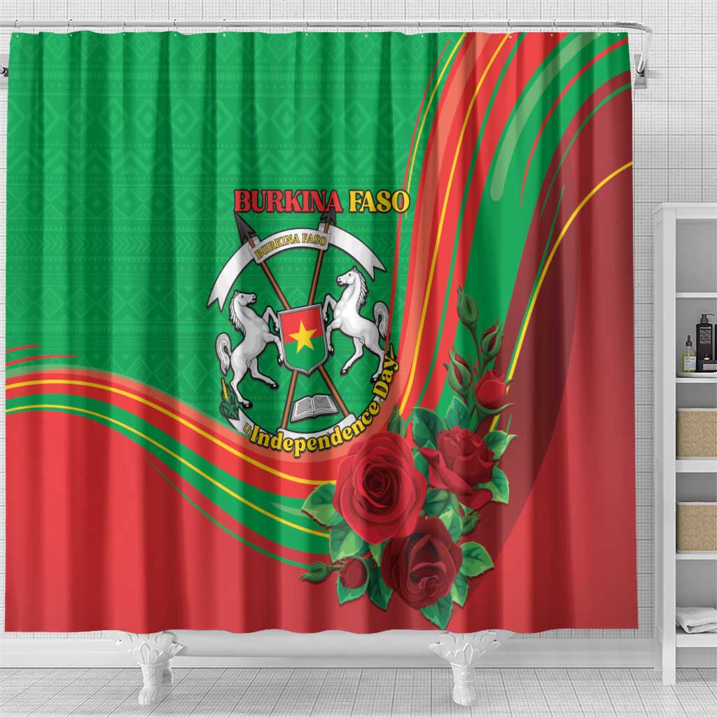 Burkina Faso Independence Day Shower Curtain Coat Of Arms With Rose