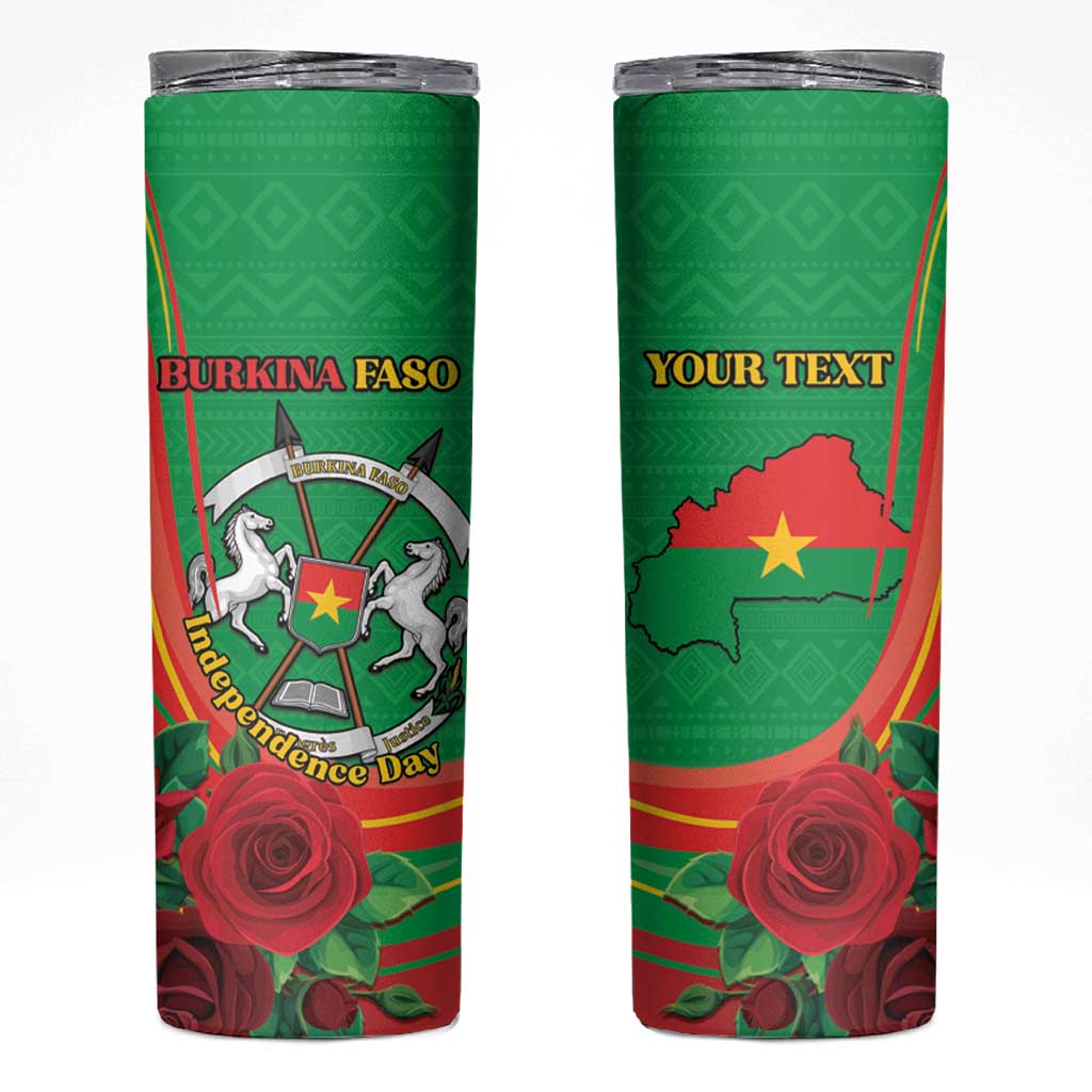Personalised Burkina Faso Independence Day Skinny Tumbler Coat Of Arms With Rose