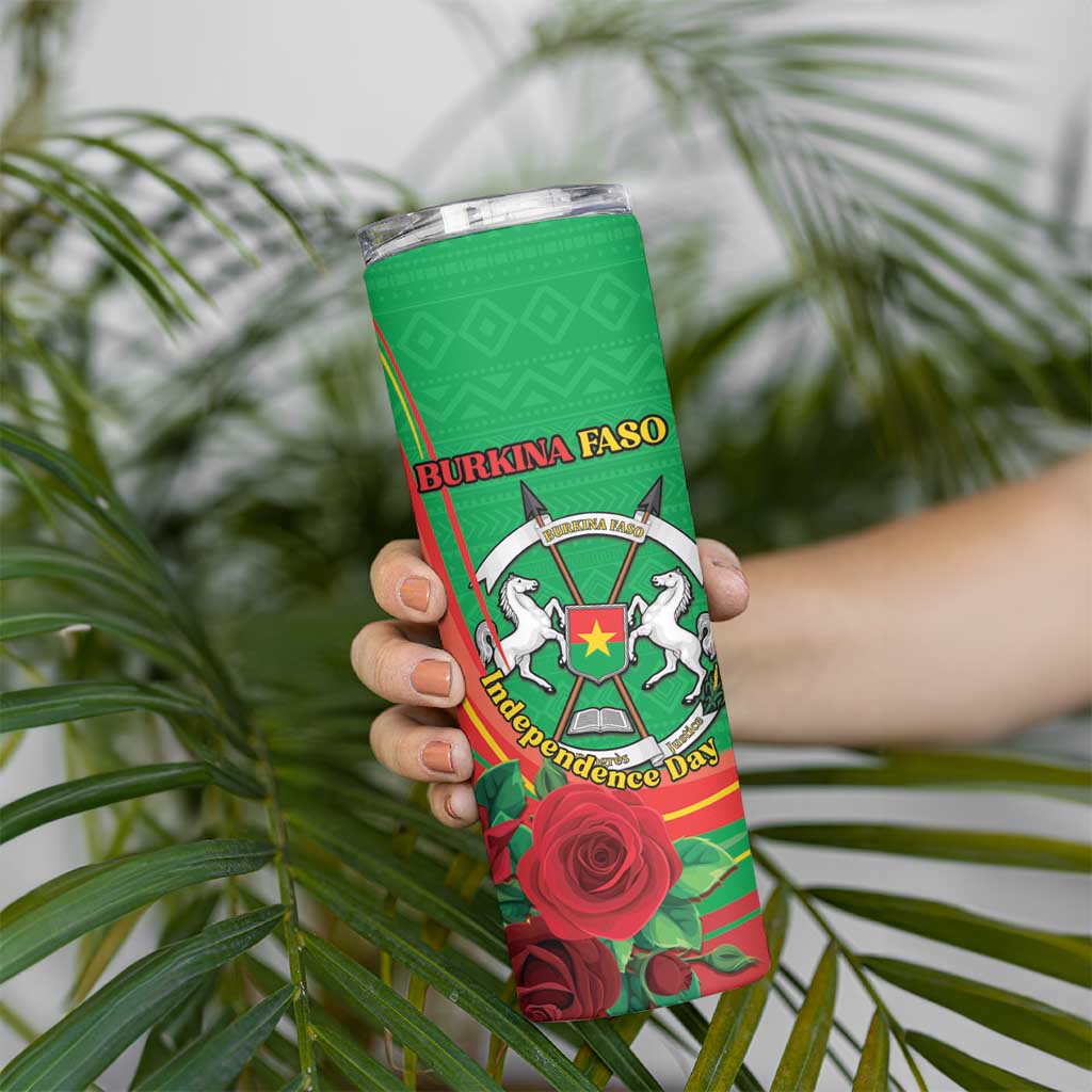 Personalised Burkina Faso Independence Day Skinny Tumbler Coat Of Arms With Rose