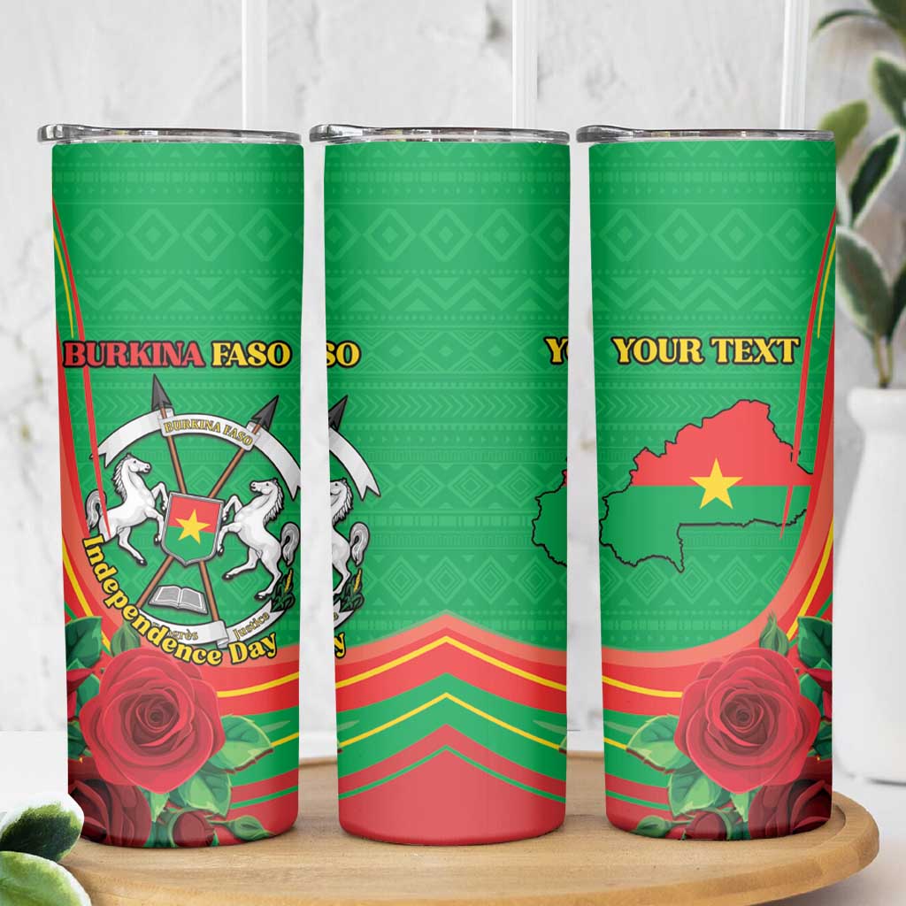 Personalised Burkina Faso Independence Day Skinny Tumbler Coat Of Arms With Rose