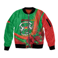 Personalised Burkina Faso Independence Day Sleeve Zip Bomber Jacket Coat Of Arms With Rose