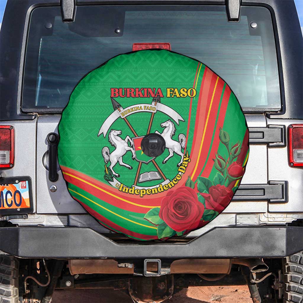 Burkina Faso Independence Day Spare Tire Cover Coat Of Arms With Rose