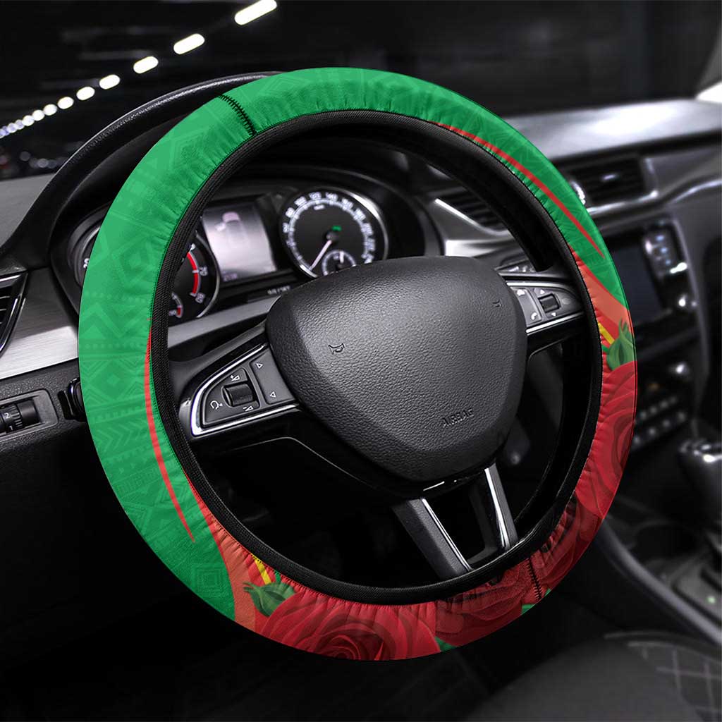 Burkina Faso Independence Day Steering Wheel Cover Coat Of Arms With Rose