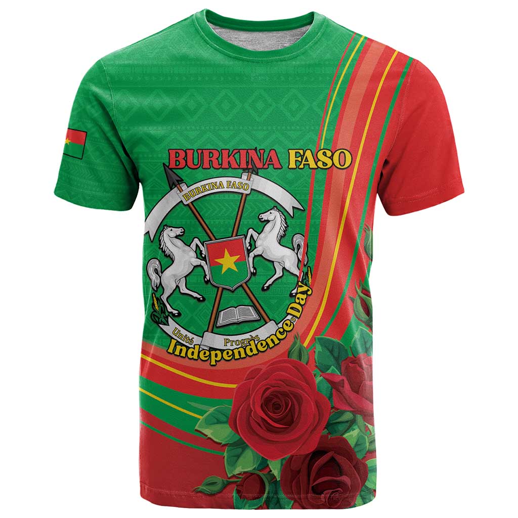 Personalised Burkina Faso Independence Day T Shirt Coat Of Arms With Rose