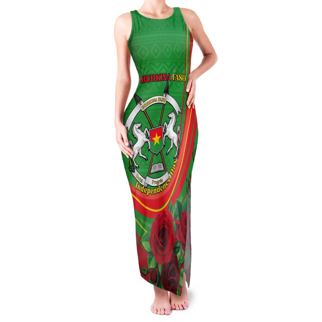Personalised Burkina Faso Independence Day Tank Maxi Dress Coat Of Arms With Rose