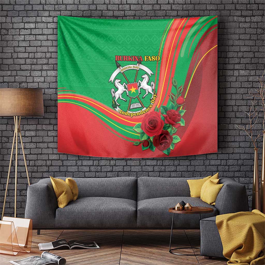 Burkina Faso Independence Day Tapestry Coat Of Arms With Rose