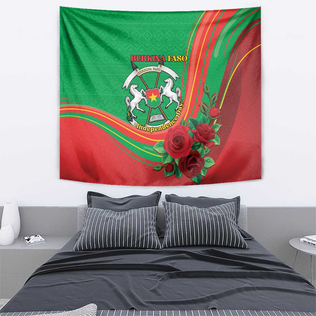 Burkina Faso Independence Day Tapestry Coat Of Arms With Rose