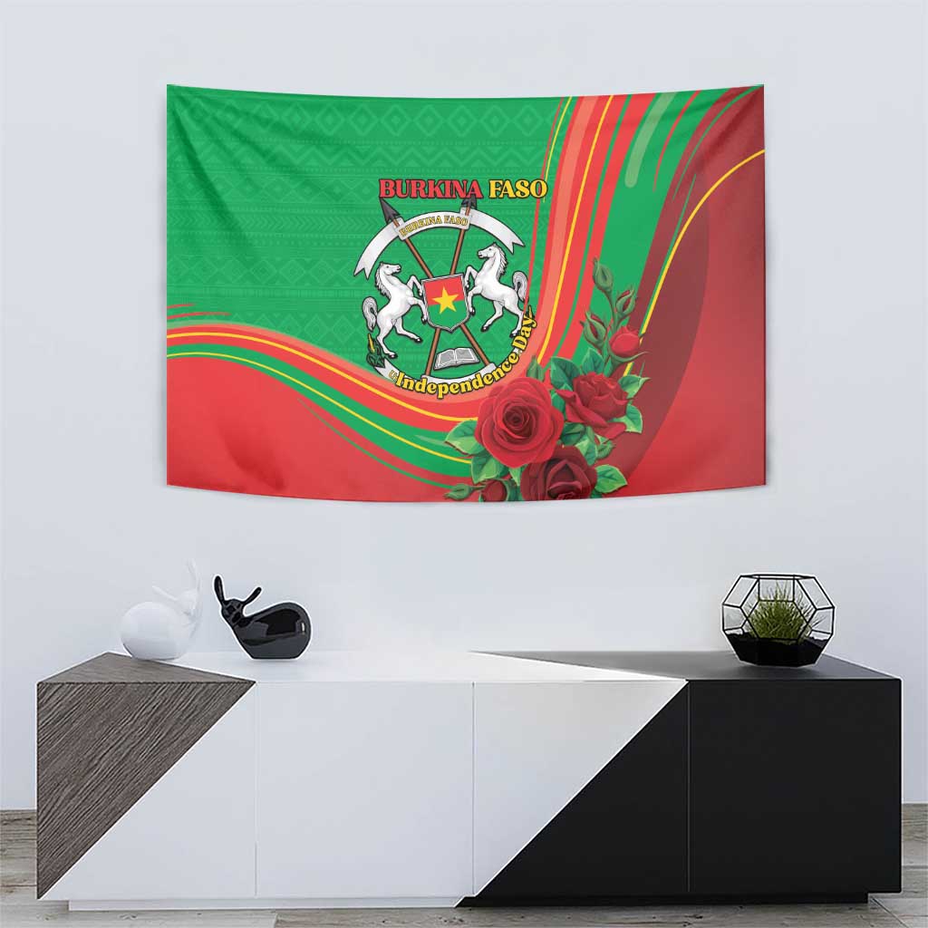 Burkina Faso Independence Day Tapestry Coat Of Arms With Rose