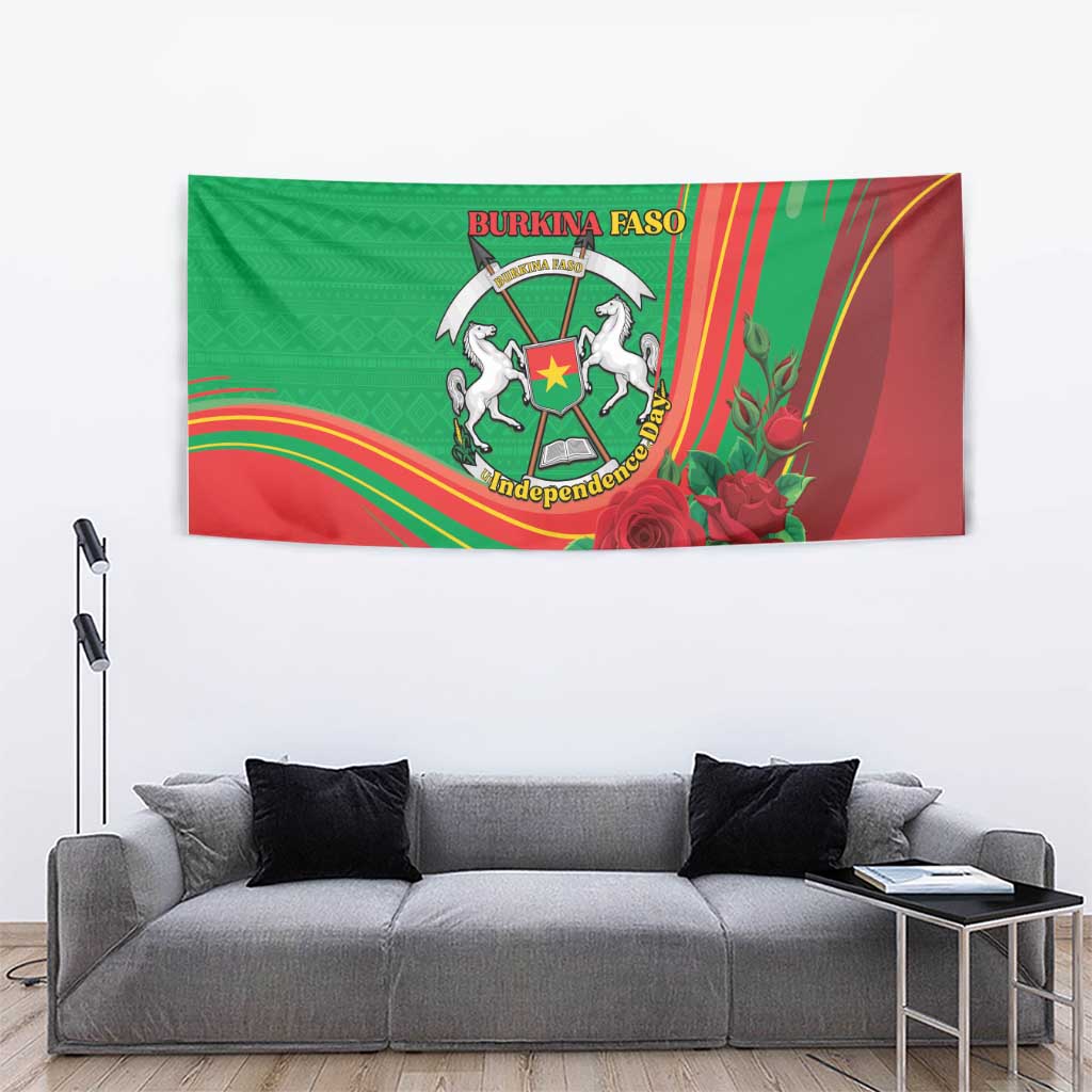 Burkina Faso Independence Day Tapestry Coat Of Arms With Rose