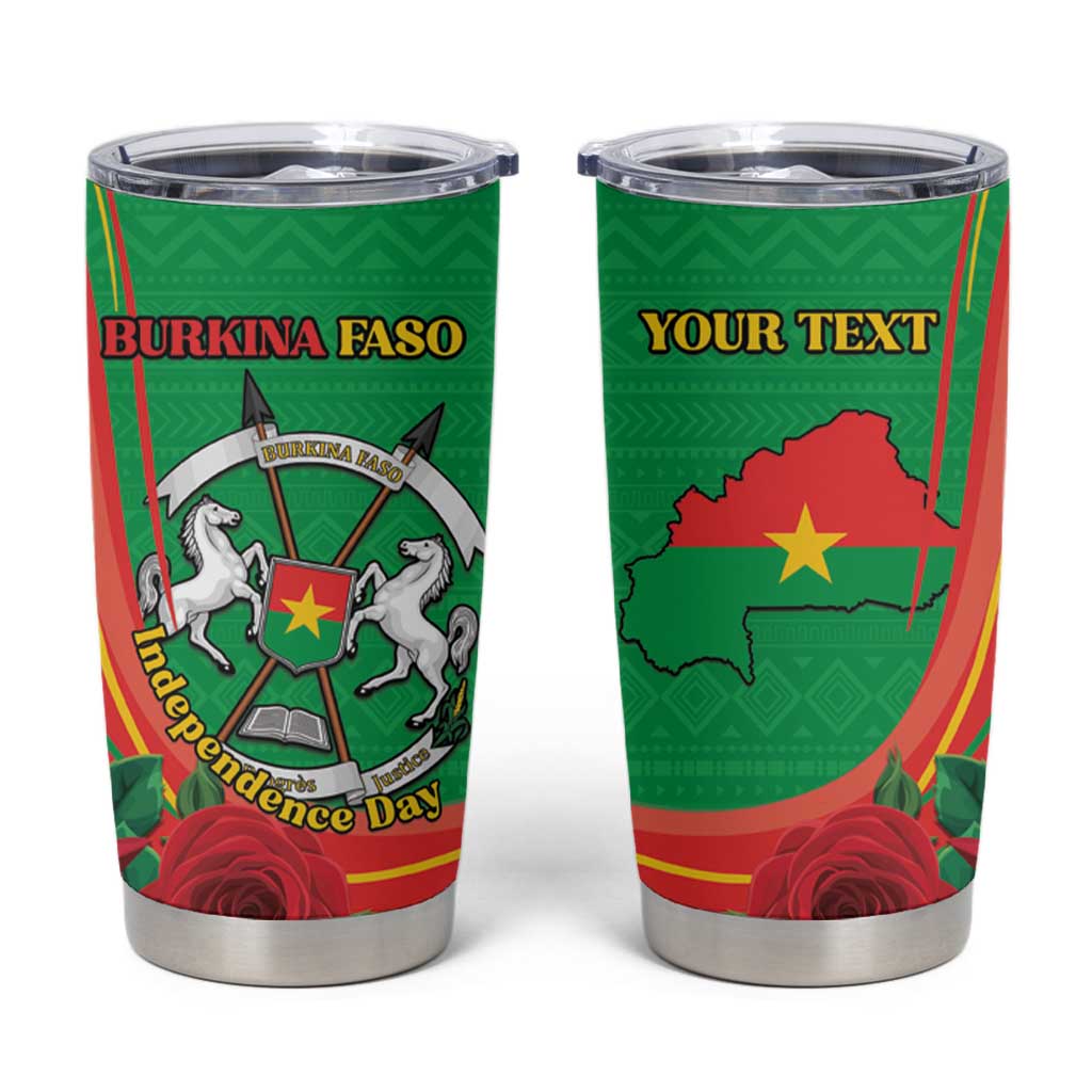Personalised Burkina Faso Independence Day Tumbler Cup Coat Of Arms With Rose
