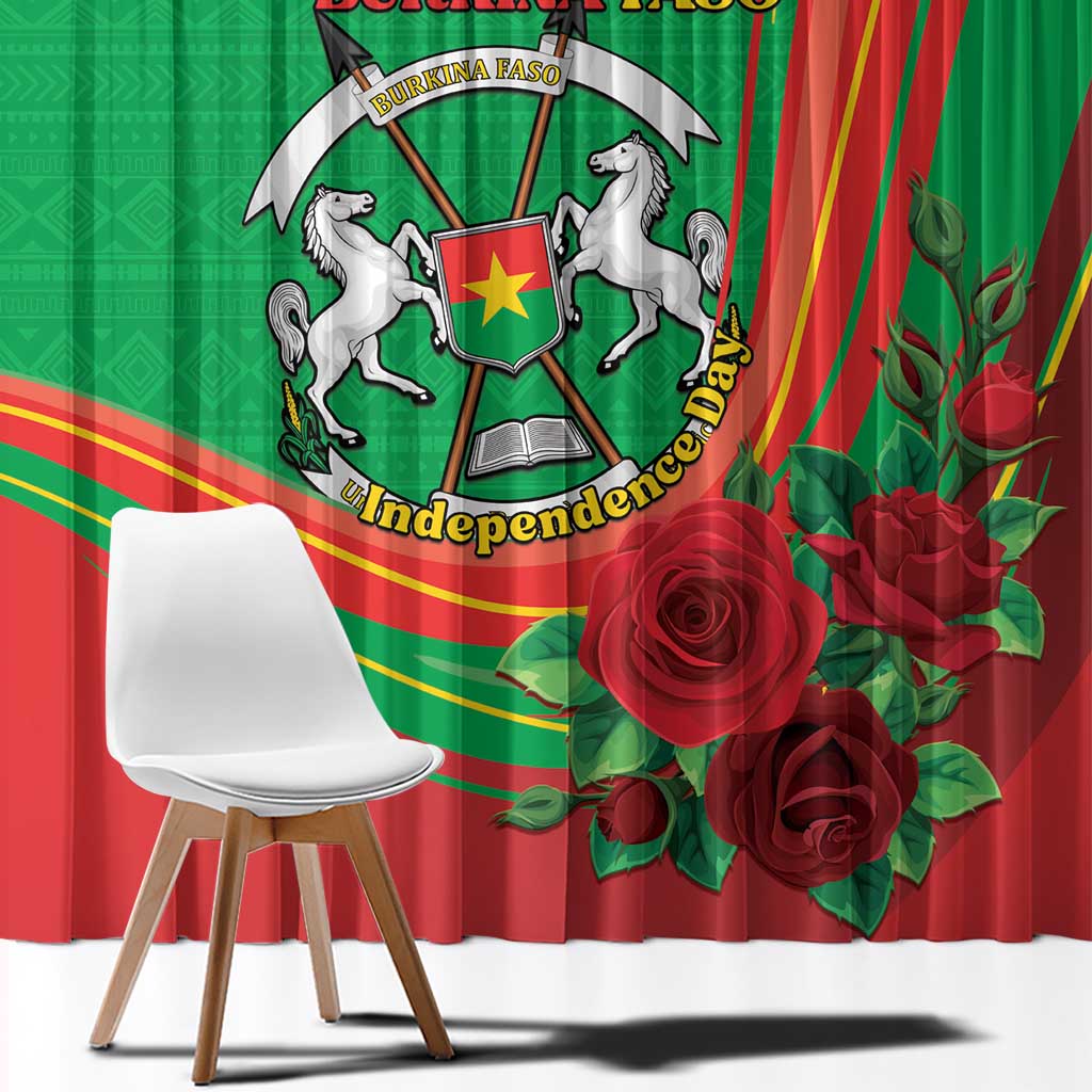 Burkina Faso Independence Day Window Curtain Coat Of Arms With Rose