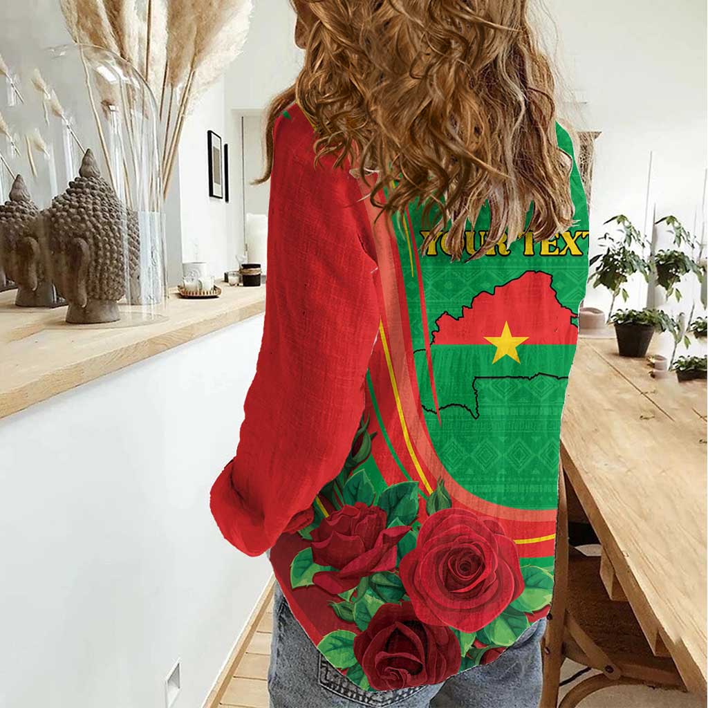 Personalised Burkina Faso Independence Day Women Casual Shirt Coat Of Arms With Rose