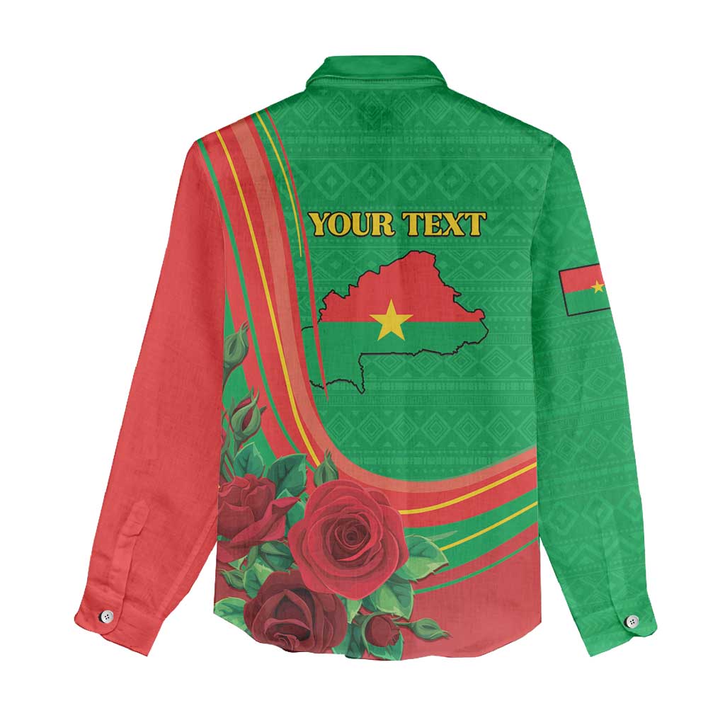 Personalised Burkina Faso Independence Day Women Casual Shirt Coat Of Arms With Rose