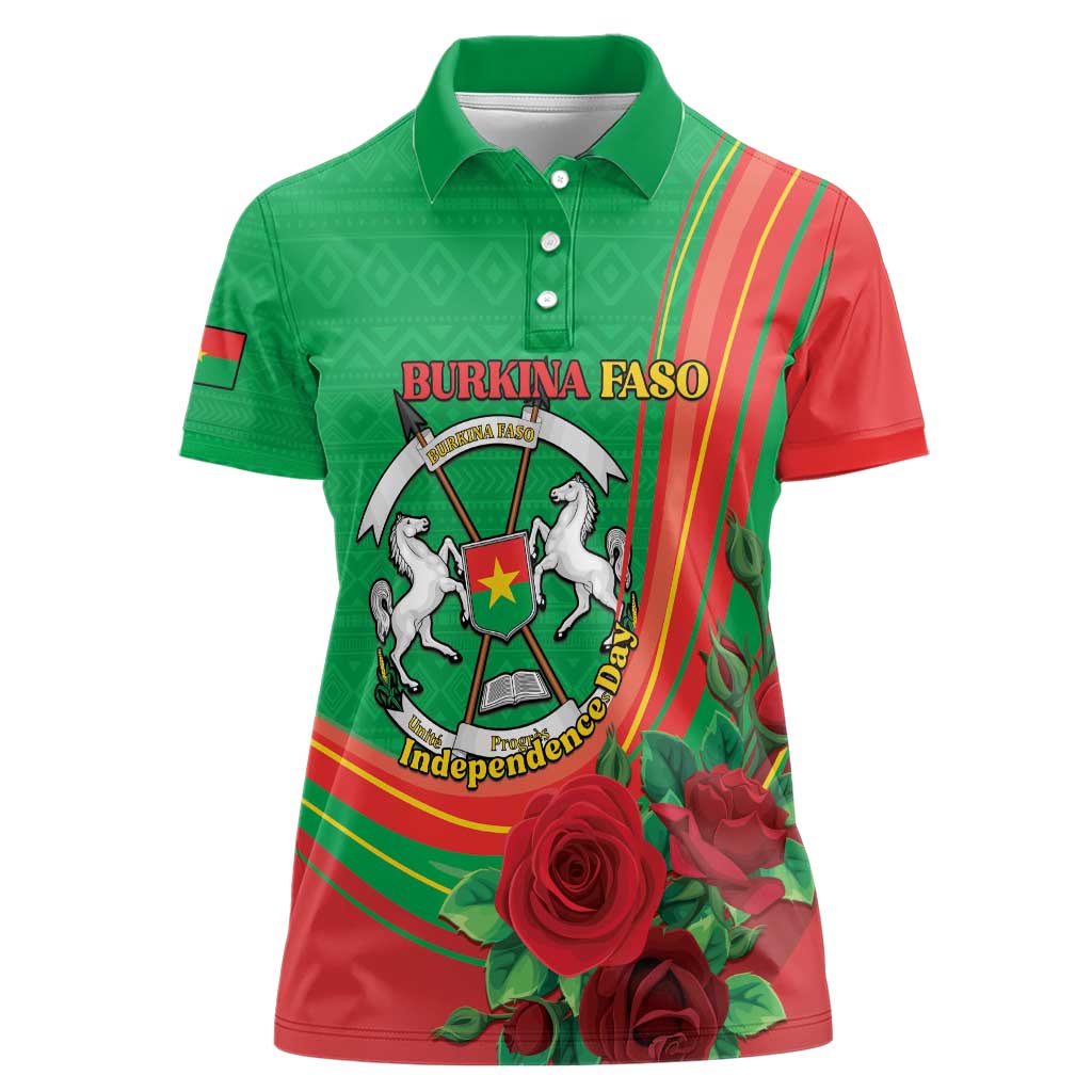 Personalised Burkina Faso Independence Day Women Polo Shirt Coat Of Arms With Rose