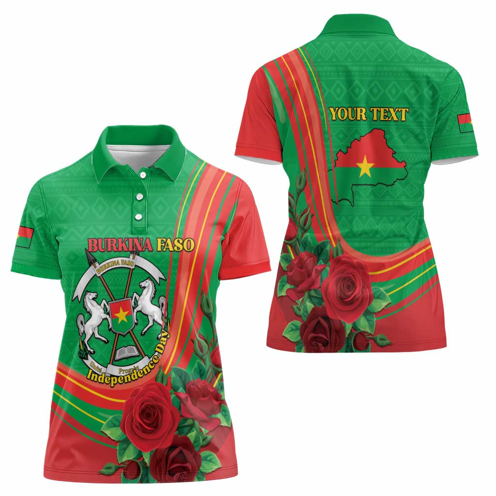 Personalised Burkina Faso Independence Day Women Polo Shirt Coat Of Arms With Rose