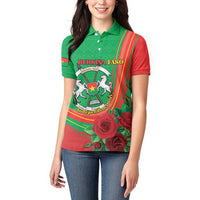 Personalised Burkina Faso Independence Day Women Polo Shirt Coat Of Arms With Rose