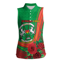 Personalised Burkina Faso Independence Day Women Sleeveless Polo Shirt Coat Of Arms With Rose