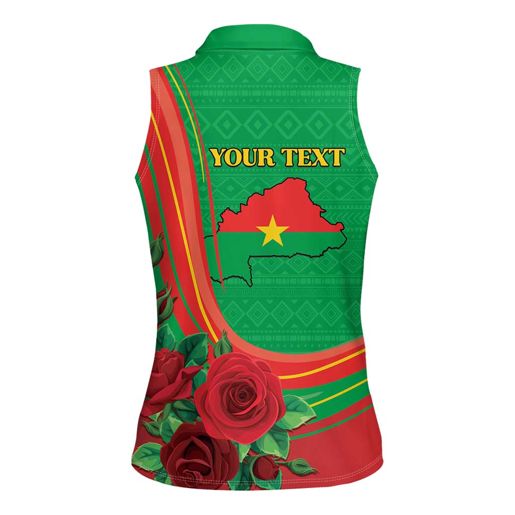Personalised Burkina Faso Independence Day Women Sleeveless Polo Shirt Coat Of Arms With Rose