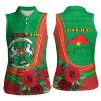 Personalised Burkina Faso Independence Day Women Sleeveless Polo Shirt Coat Of Arms With Rose