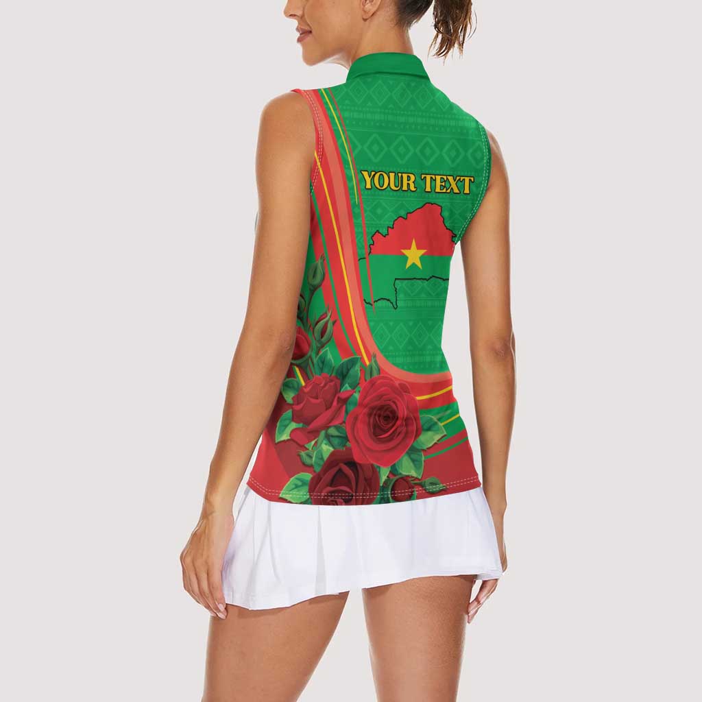 Personalised Burkina Faso Independence Day Women Sleeveless Polo Shirt Coat Of Arms With Rose