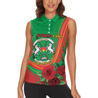Personalised Burkina Faso Independence Day Women Sleeveless Polo Shirt Coat Of Arms With Rose