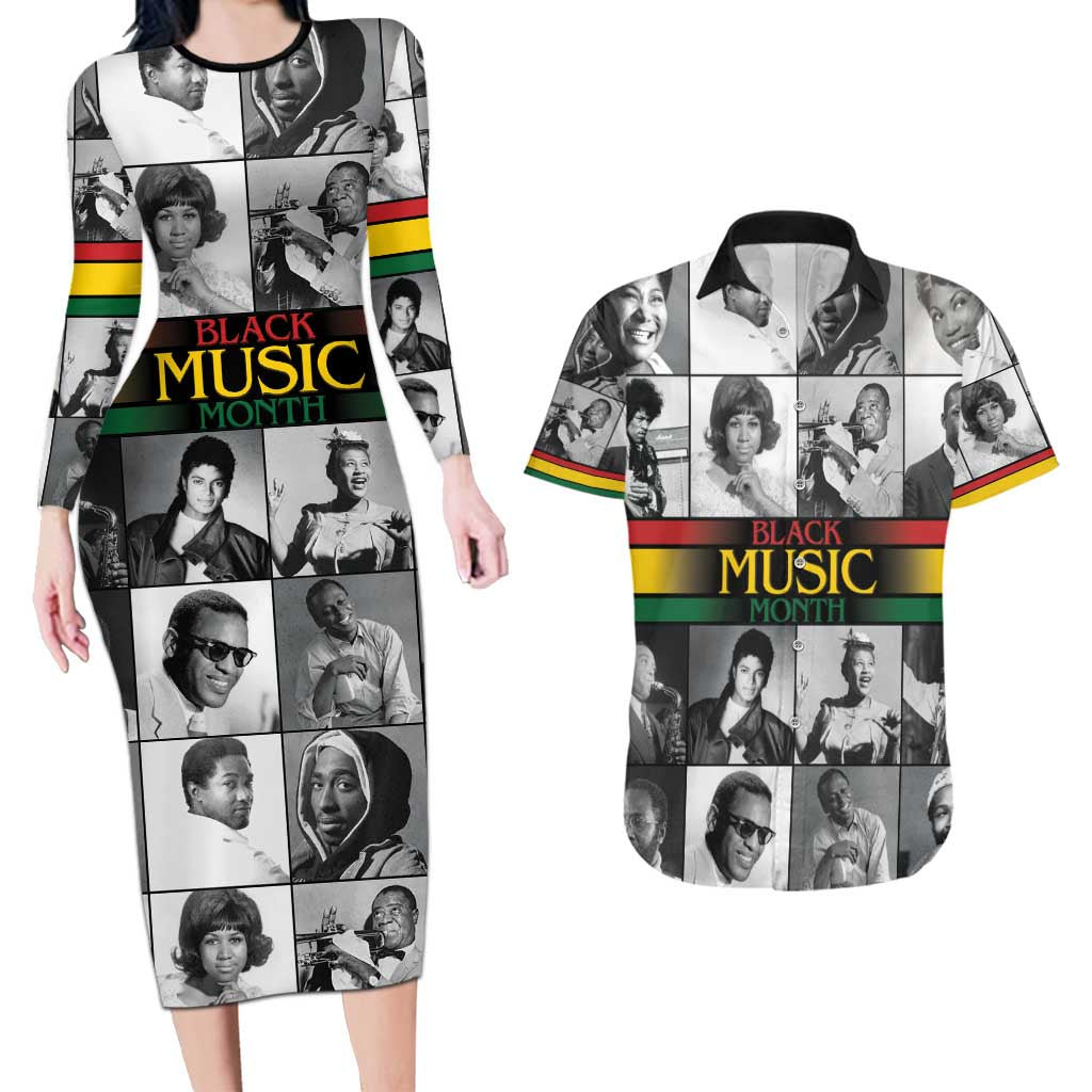 African-American Black Music Month Couples Matching Long Sleeve Bodycon Dress and Hawaiian Shirt Legends Tribute