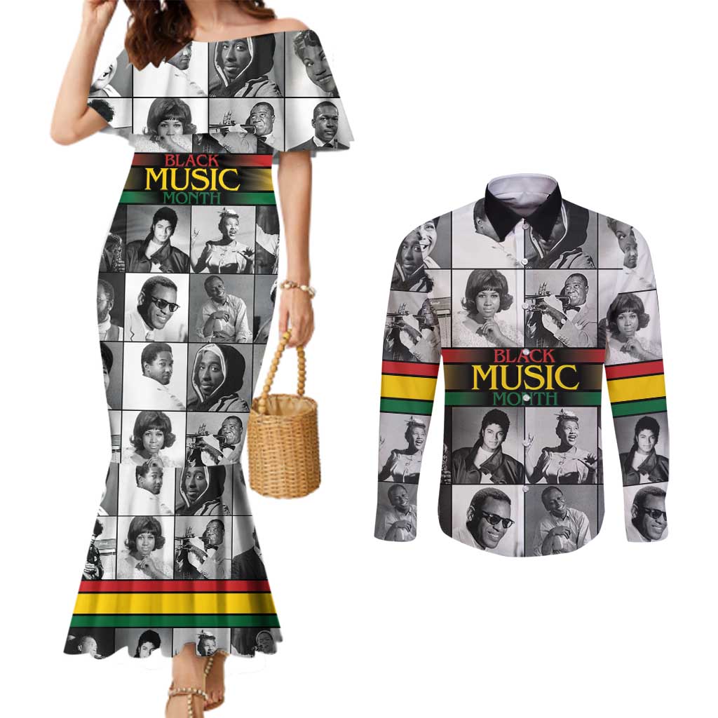 African-American Black Music Month Couples Matching Mermaid Dress and Long Sleeve Button Shirt Legends Tribute