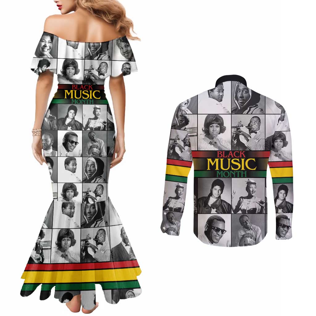 African-American Black Music Month Couples Matching Mermaid Dress and Long Sleeve Button Shirt Legends Tribute